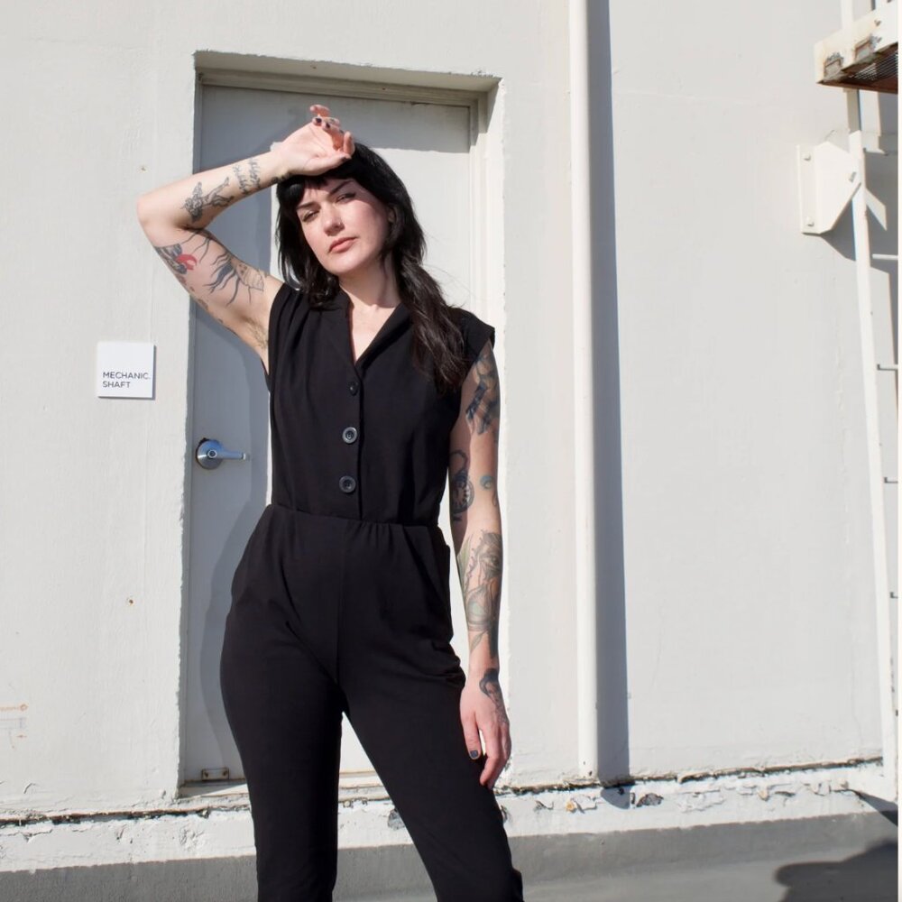 Nooworks Black Sleeveless Button-Front Jumpsuit